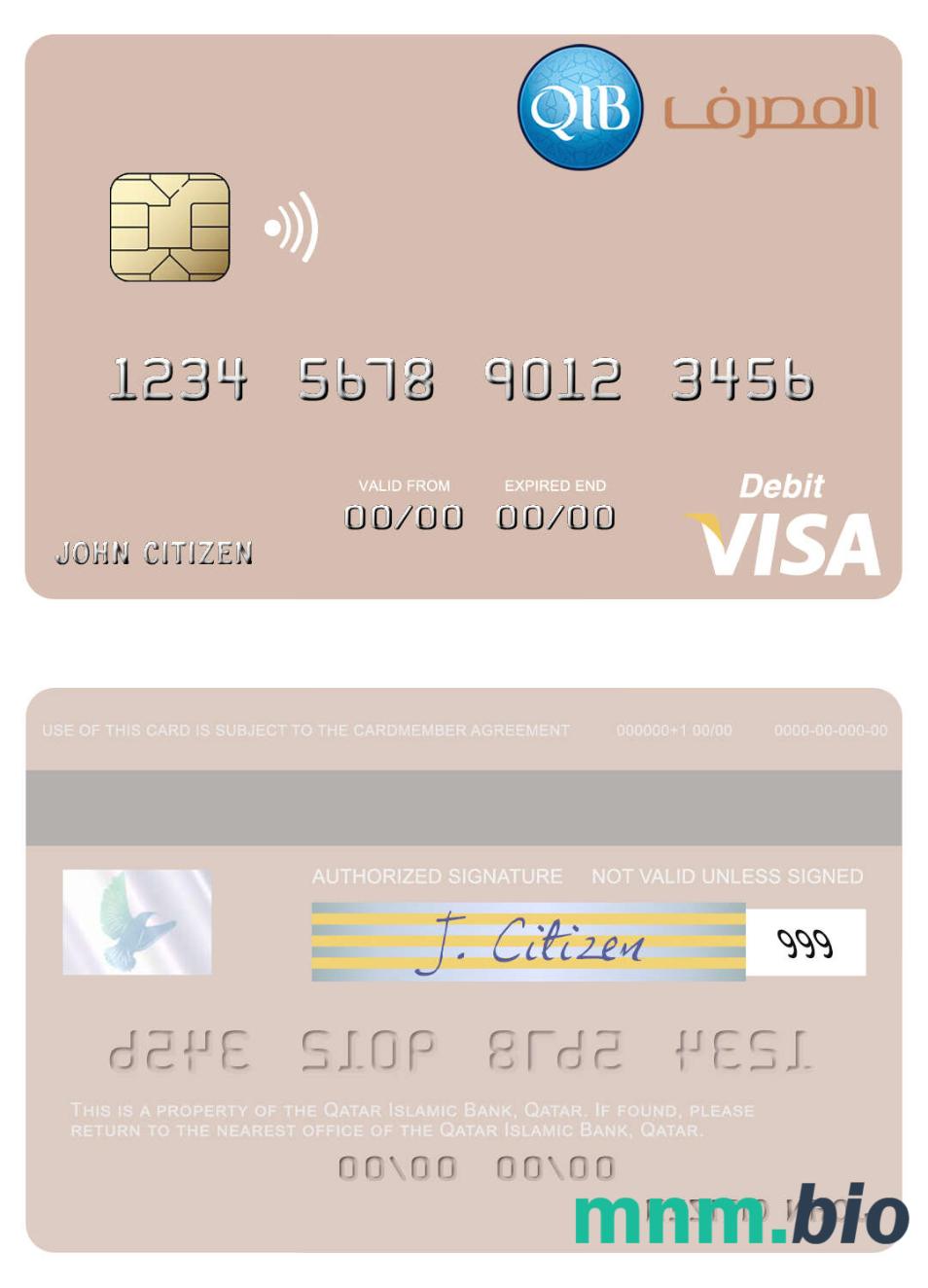 Qatar Islamic Bank visa debet karta przykład w formacie PSD